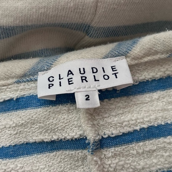 Claudie Pierlot Timber Striped Jersey Mini Dress in White Blue Sz 2 - Picture 9 of 10